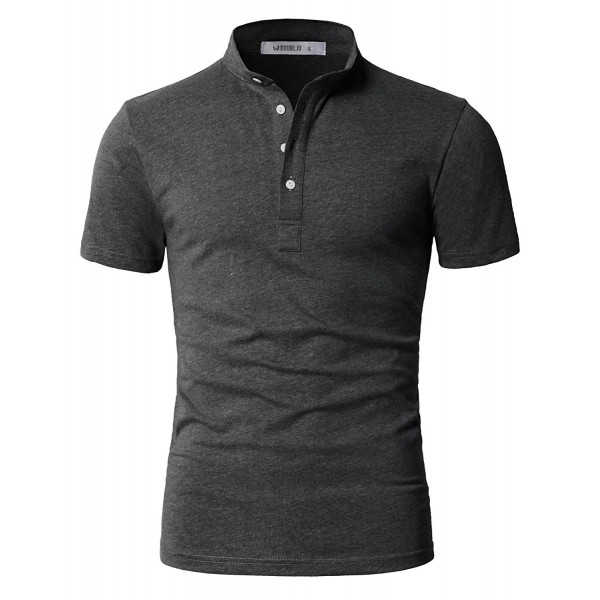 Men's Slim Fit Casual Short Sleeve Mandarin Collar Button Henley T ...