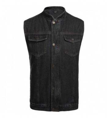 Men's Casual Sleeveless Hidden Zipper Lapel Denim Vest Jacket - Black ...