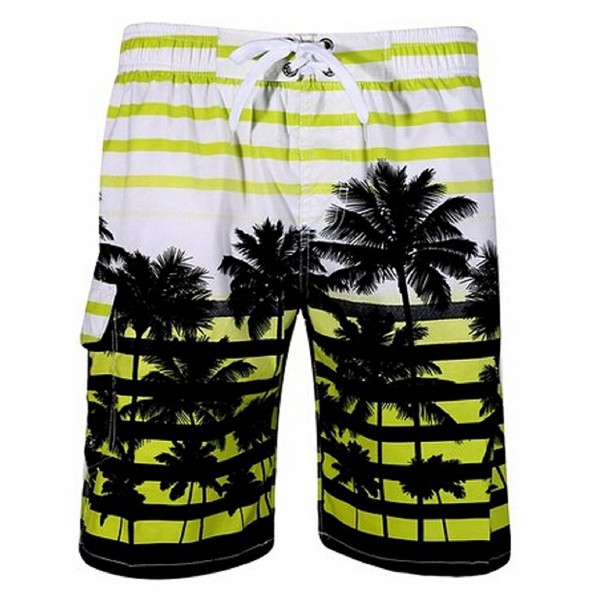 Men's Colorful Stripe Coconut Tree Beach Shorts Swim Trunks - Green ...