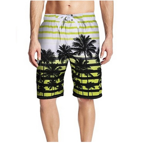 Men's Colorful Stripe Coconut Tree Beach Shorts Swim Trunks - Green ...
