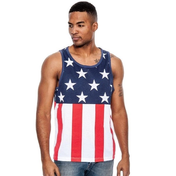 Men's Sleeveless Muscle Tee Shirt Vintage American Flag Print - Stars ...