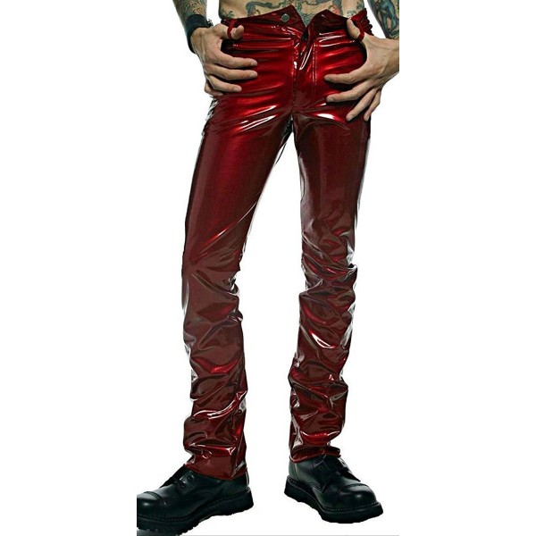 24HRS Men's Red Vinyl PVC Gothic Punk Rocker Slim Jeans Pants CM12OCA39M5