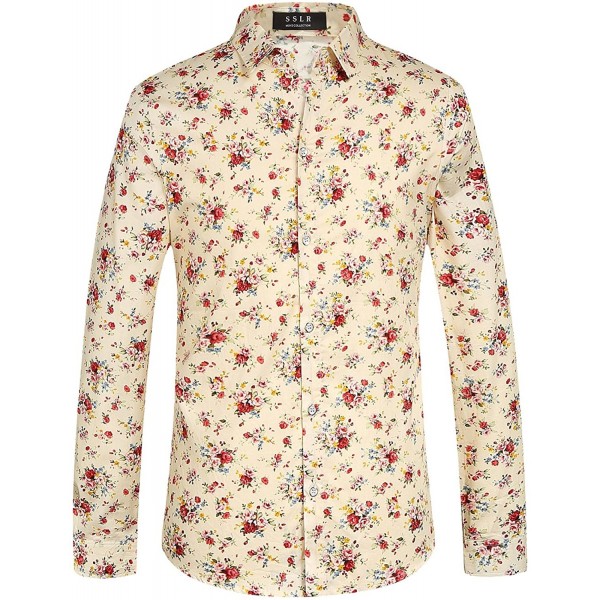 Men's Floral Cotton Casual Long Sleeve Button Down Shirt - Yellow ...