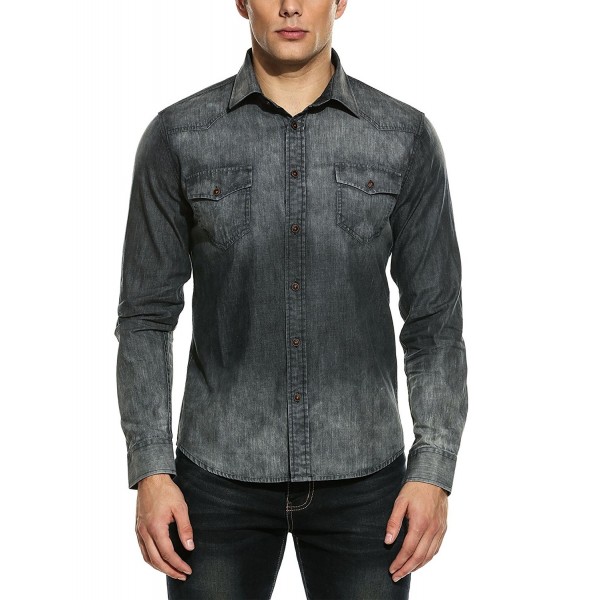 Men's Casual Long Sleeve Denim Work Shirt - Grey - C312O6TNFA9