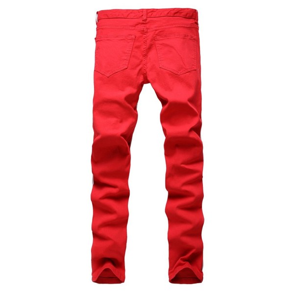 Men's Skinny Stretch Destroyed Zipper Jeans White Red Black - Red ...