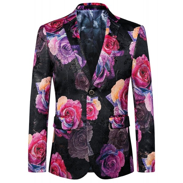 Mens Blazer Pink Floral Casual Large Size Slim Fit Suit Jacket ...