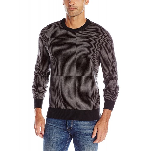 Men's Long Sleeve Herringbone Crewneck Sweater - Jet Black - C312LIDEBUT