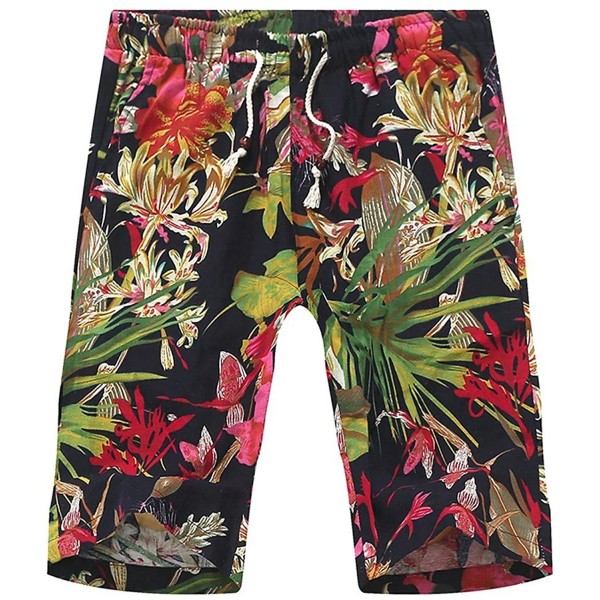 Men's Retro Vintage Floral Print Linen Draw-string Jogger Shorts ...