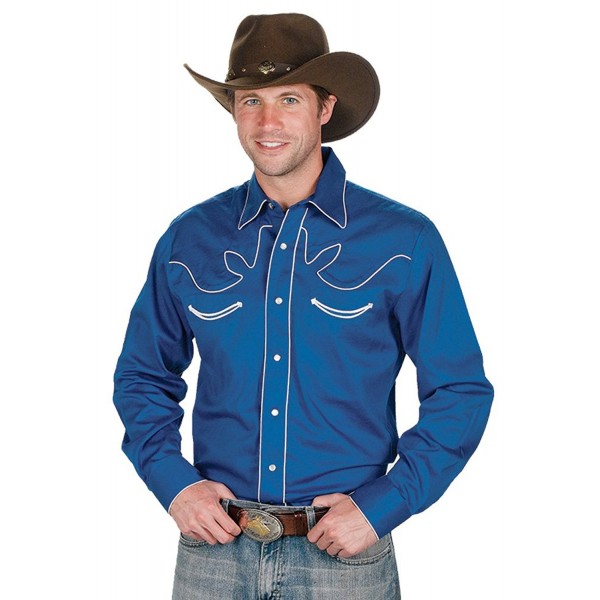 Men's 100% Cotton Retro Western Cowboy Shirt - Royal Blue - CY11FBOQ6H3