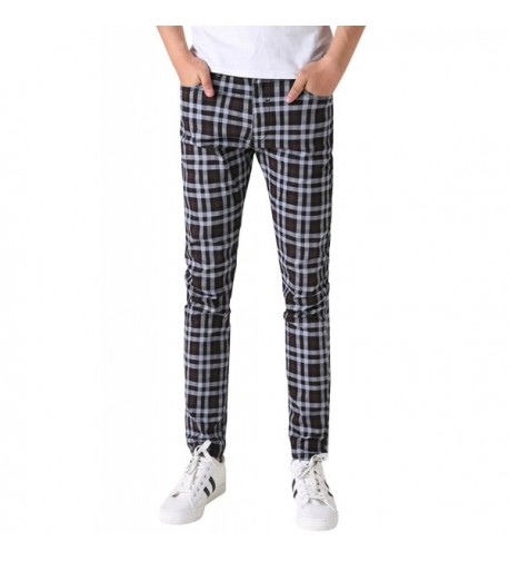 HENGAO Plaids Stretch Casual Jeans