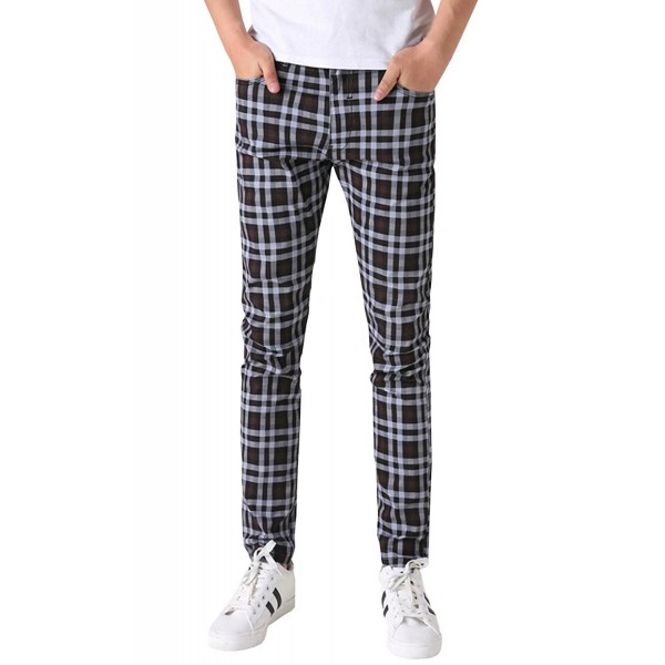 HENGAO Plaids Stretch Casual Jeans