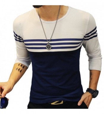 Mens Cotton Fitted long-Sleeve Contrast Color Stitching Stripe T-Shirt ...