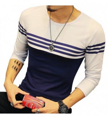 Mens Cotton Fitted long-Sleeve Contrast Color Stitching Stripe T-Shirt ...