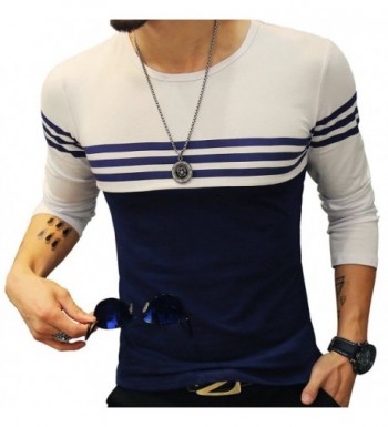 Mens Cotton Fitted long-Sleeve Contrast Color Stitching Stripe T-Shirt ...