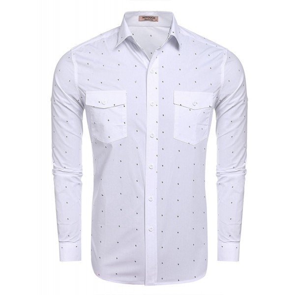 Mens All Over Printed Long Sleeve Button Down Shirts - White - C612O1VLQBG