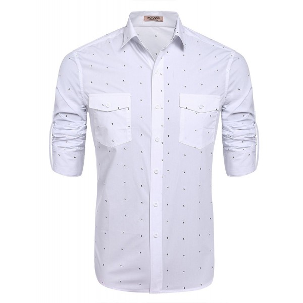 Mens All Over Printed Long Sleeve Button Down Shirts - White - C612O1VLQBG