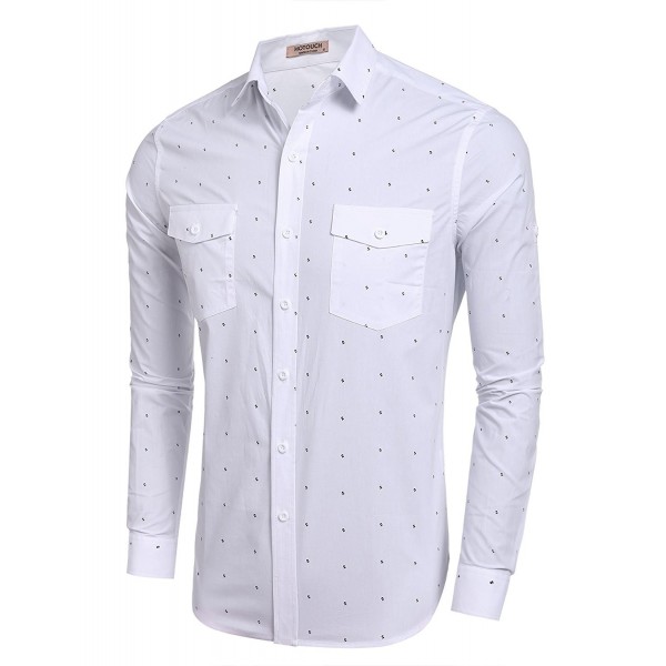 Mens All Over Printed Long Sleeve Button Down Shirts - White - C612O1VLQBG