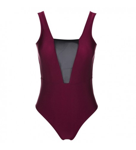 Plunge Panel Swimsuit Bathing Winered