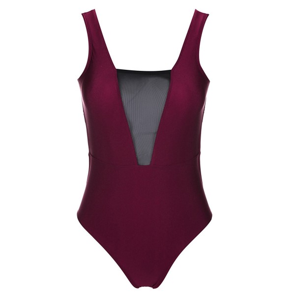 Plunge Panel Swimsuit Bathing Winered