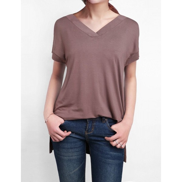 Short Sleeve Shirts Women - Brown - High Low Style (Front Short / Back ...