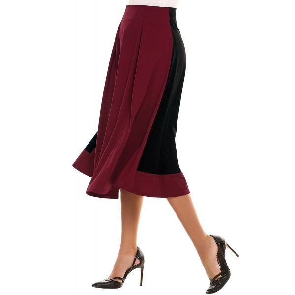 Women's Vintage High Waist A-line Flared Patchwork Long Midi Skirt ...